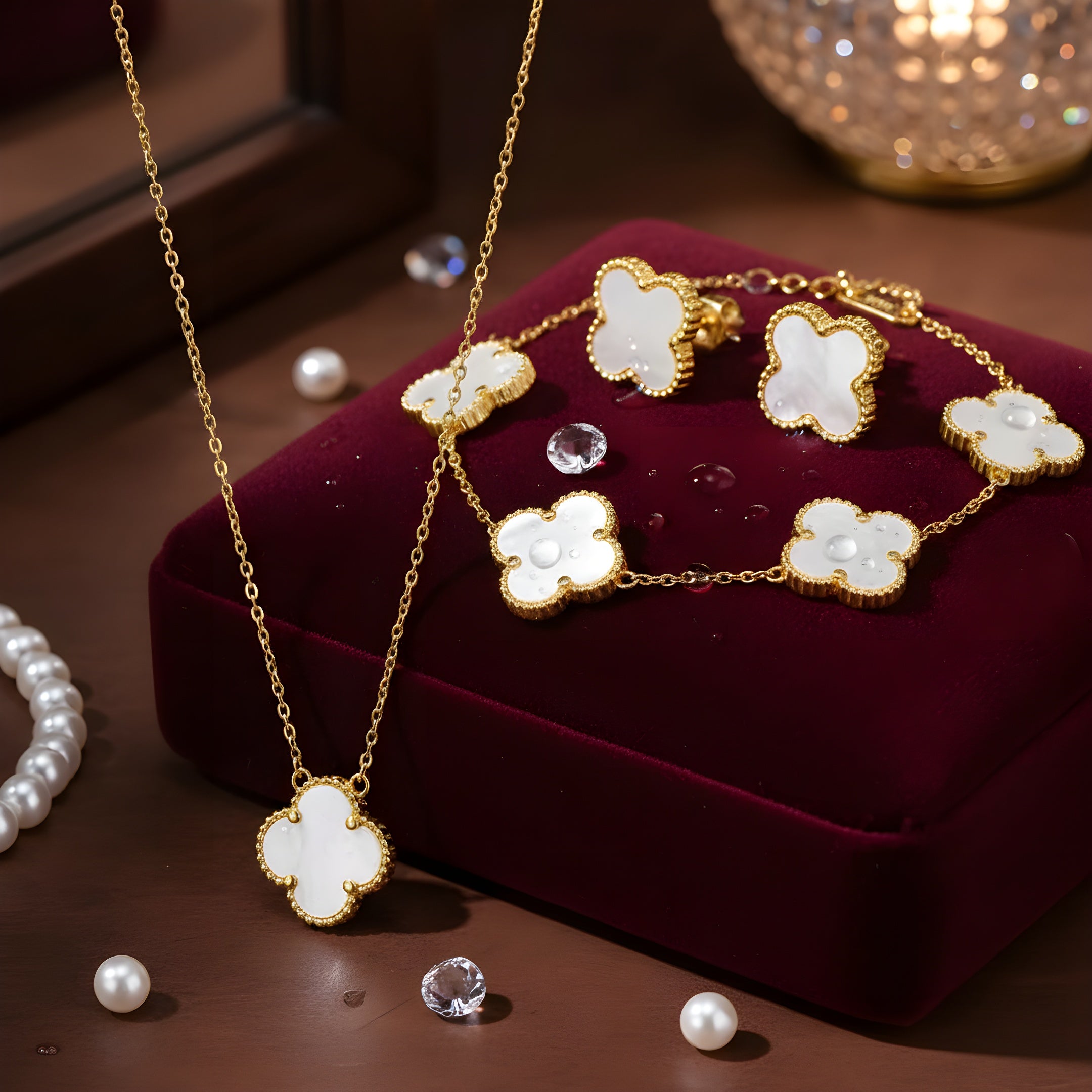 Lusivore Flora Jewelry Set – Gold White